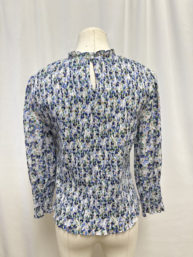 Veronica Beard Blue Smocked Top NWT