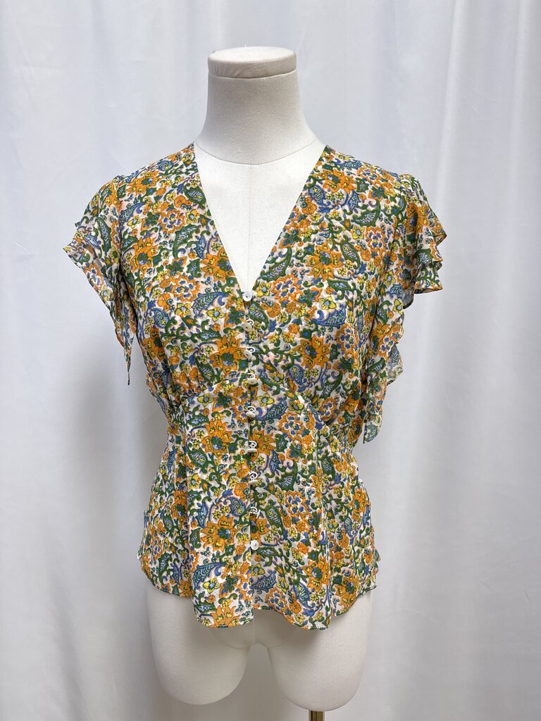 Veronica Beard Yellow Floral Ruffle Top NWT