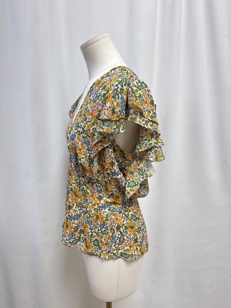 Veronica Beard Yellow Floral Ruffle Top NWT