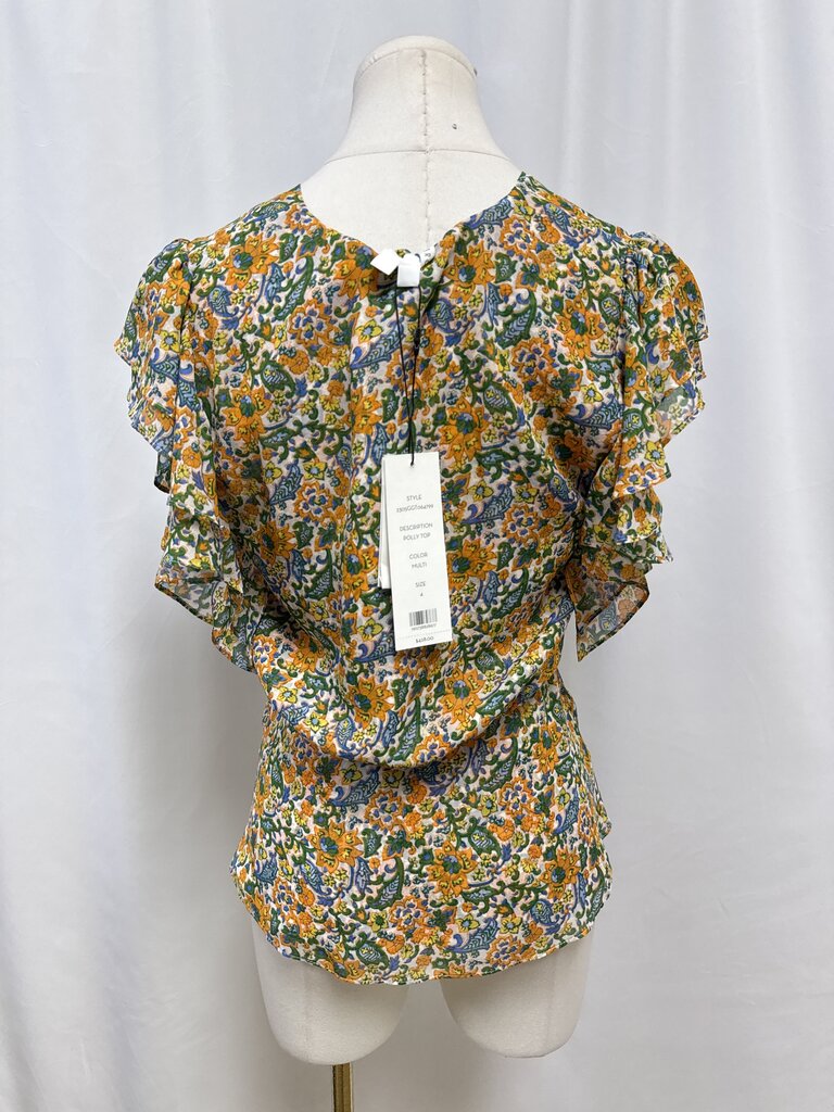 Veronica Beard Yellow Floral Ruffle Top NWT