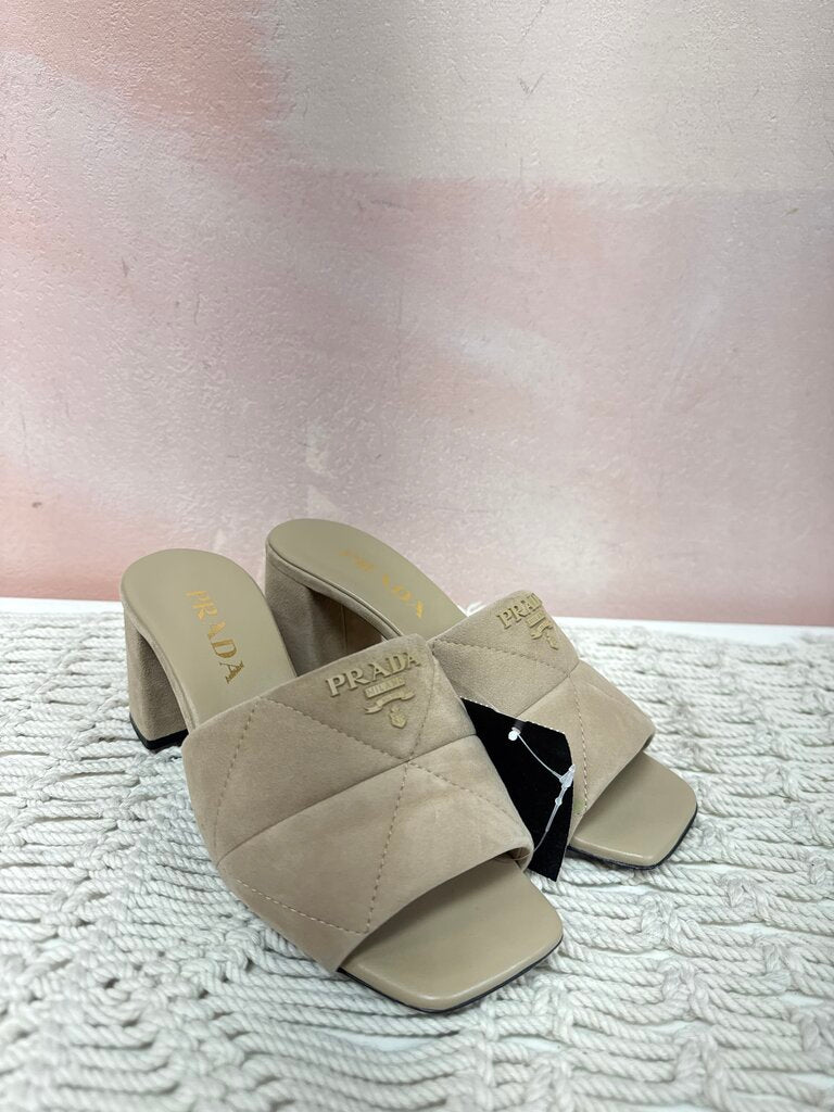 Prada Tan Quilted Suede Sandal w/Dustbag