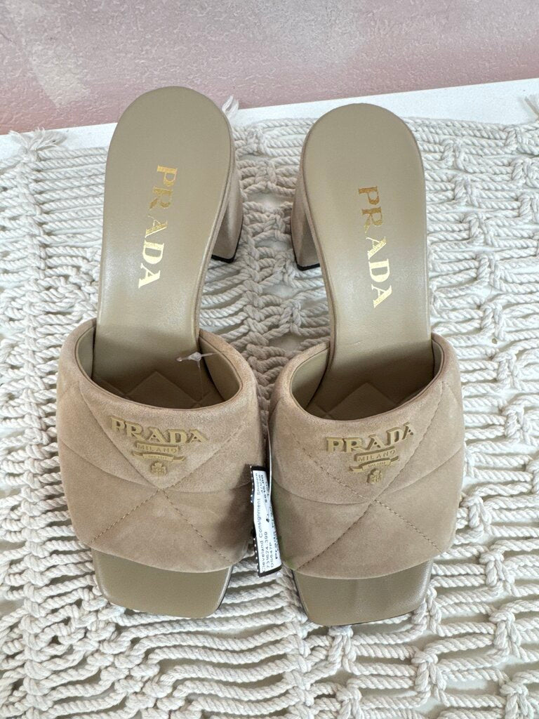 Prada Tan Quilted Suede Sandal w/Dustbag
