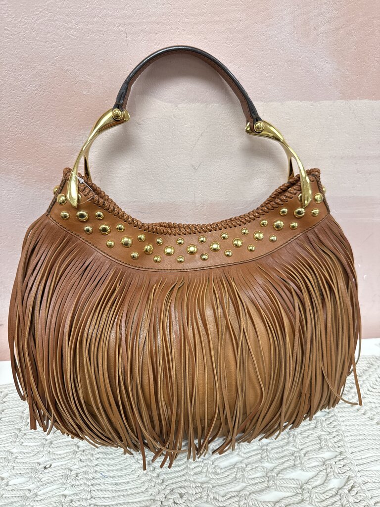 McQueen Brown Fringe Wishbone Hobo