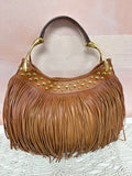 McQueen Brown Fringe Wishbone Hobo