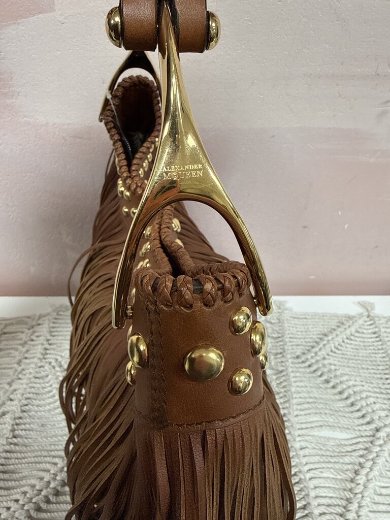 McQueen Brown Fringe Wishbone Hobo