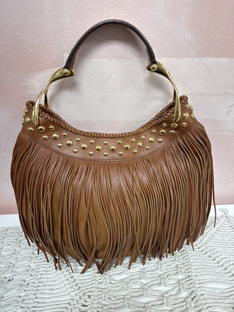 McQueen Brown Fringe Wishbone Hobo