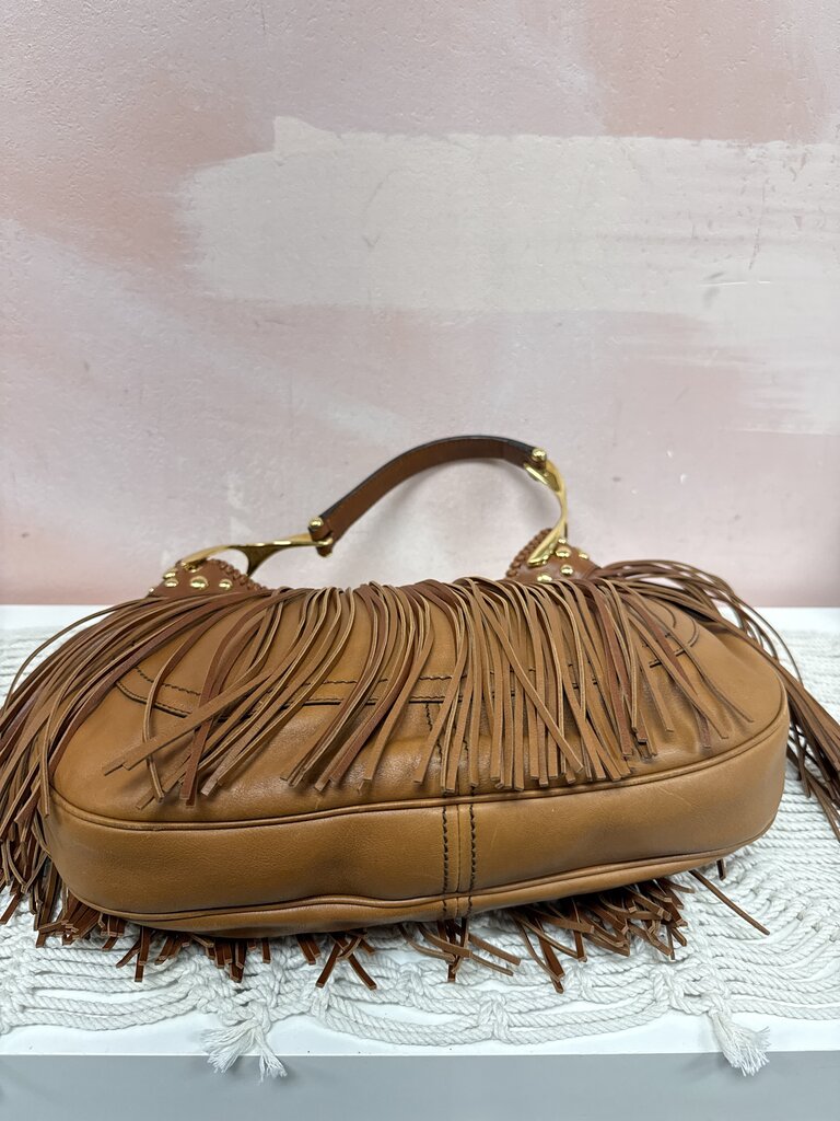 McQueen Brown Fringe Wishbone Hobo