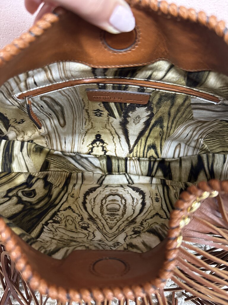 McQueen Brown Fringe Wishbone Hobo