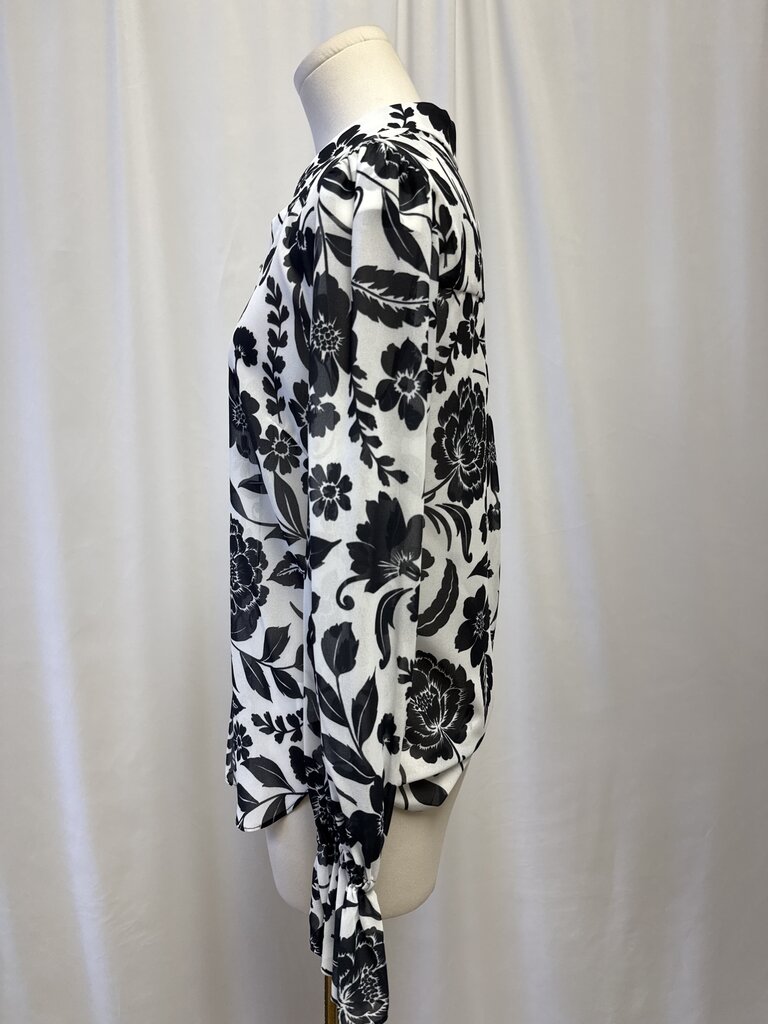 Milly Black and White Floral Sheer Button Up