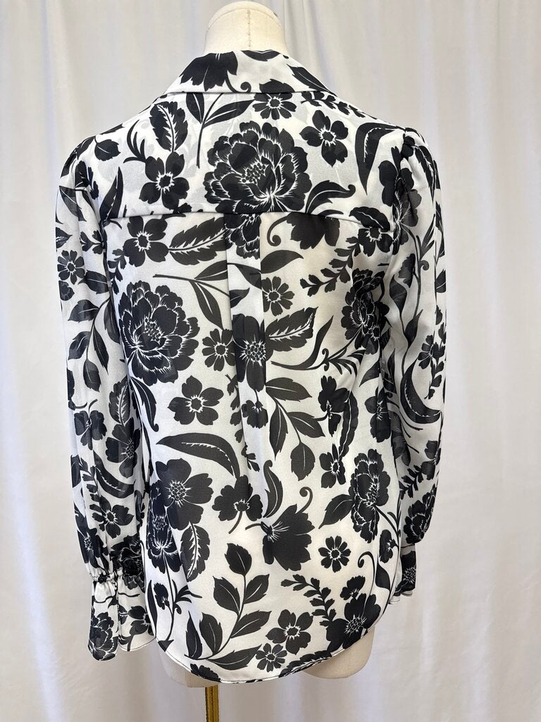Milly Black and White Floral Sheer Button Up