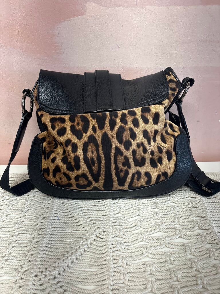 Dolce & Gabanna Animal Print Leather Trim Satchel