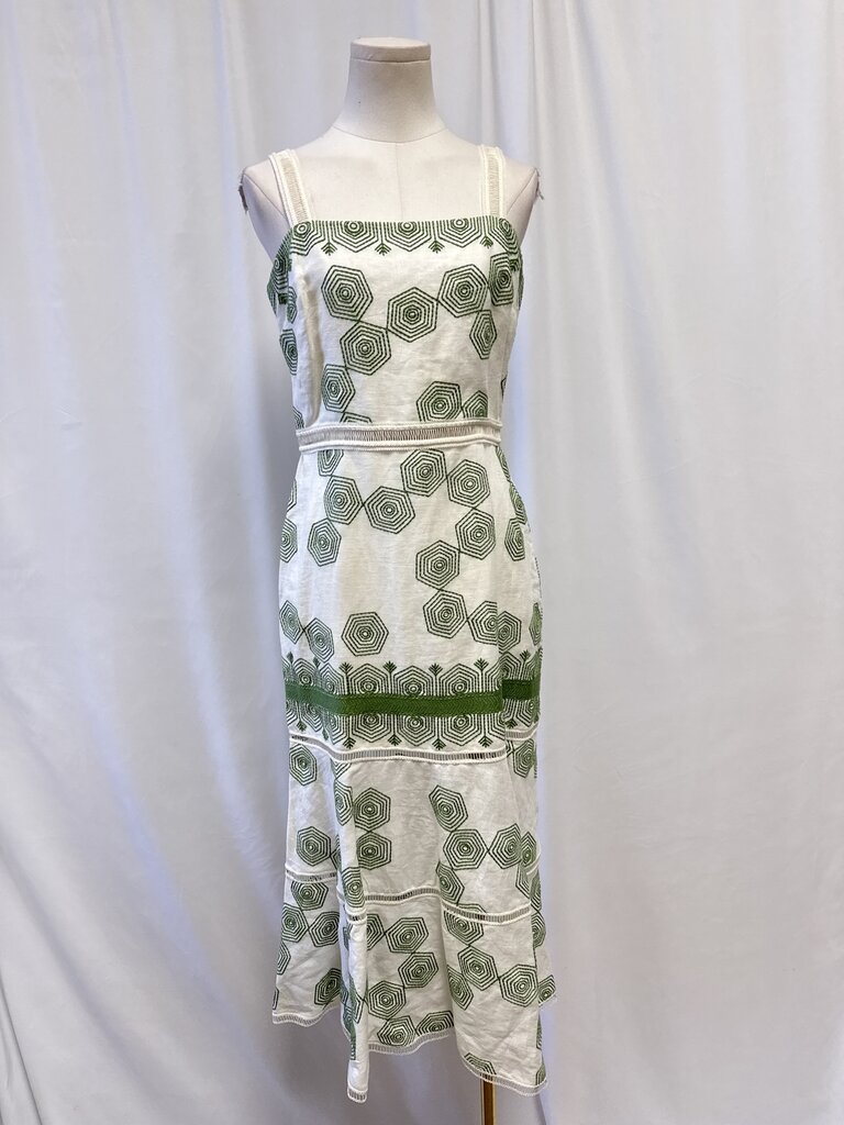 Alexis White and Green Embroidered Maxi Dress