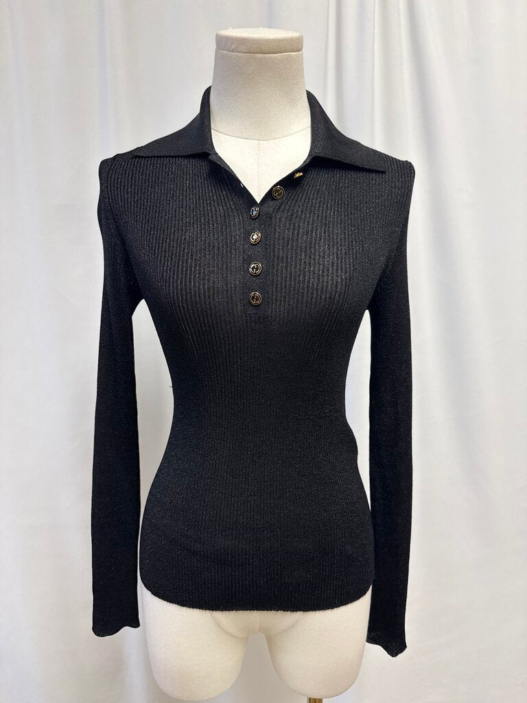 Gucci Black Ribbed Metallic Knit Polo