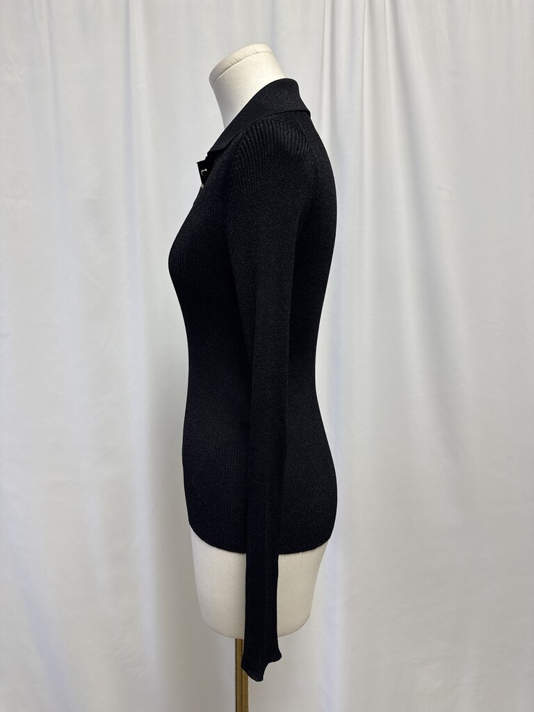 Gucci Black Ribbed Metallic Knit Polo