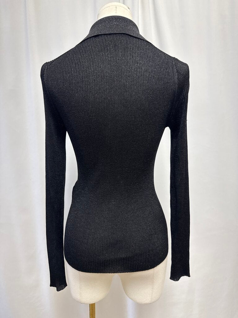 Gucci Black Ribbed Metallic Knit Polo