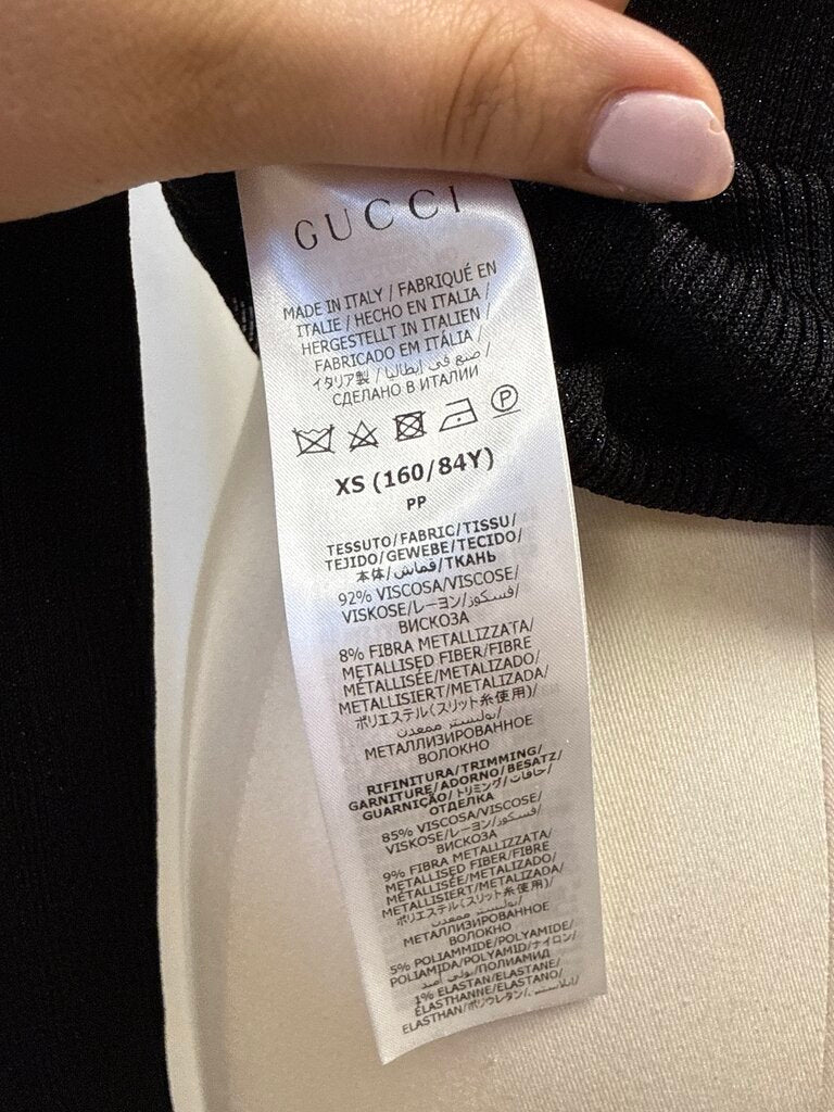 Gucci Black Ribbed Metallic Knit Polo