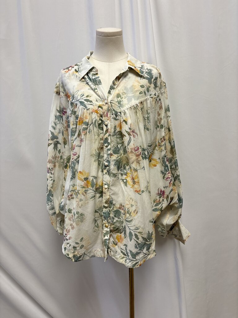Pilcro Ivory Floral Button Up Top NWT
