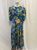 Alemais Blue Floral Liinen Puff Sleeve Maxi Dress