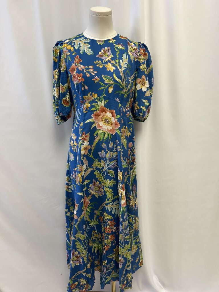 Alemais Blue Floral Liinen Puff Sleeve Maxi Dress