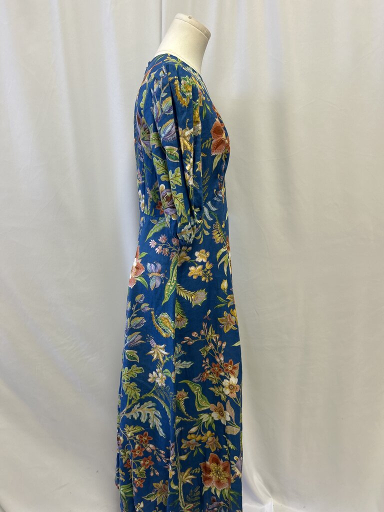 Alemais Blue Floral Liinen Puff Sleeve Maxi Dress
