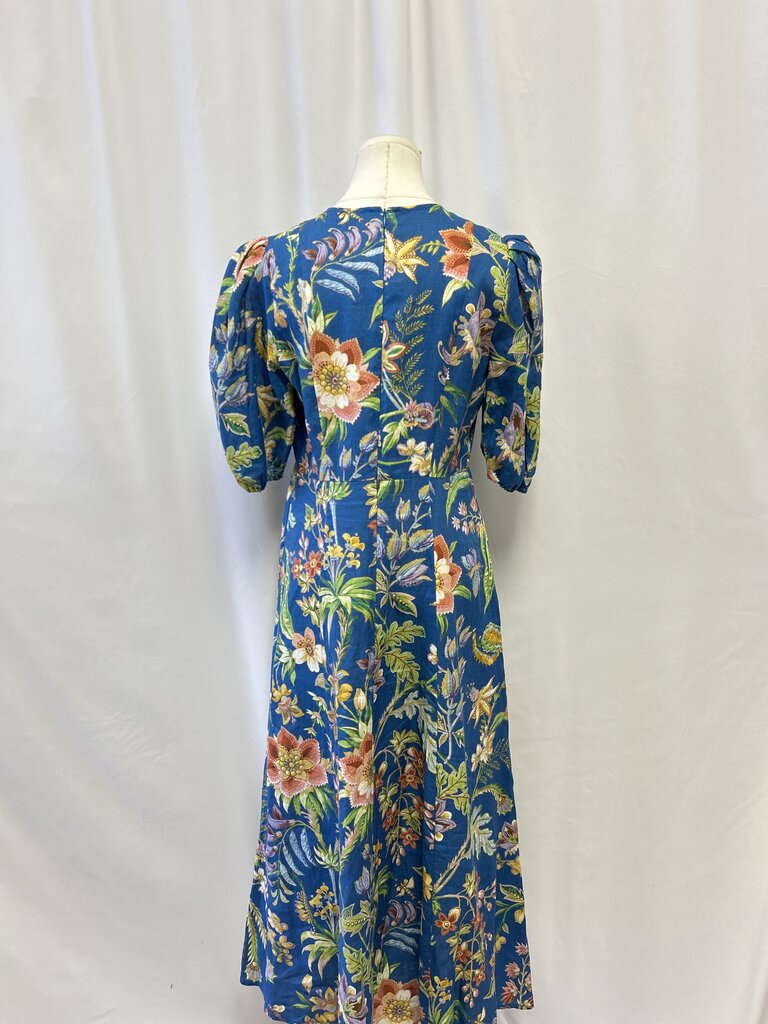 Alemais Blue Floral Liinen Puff Sleeve Maxi Dress