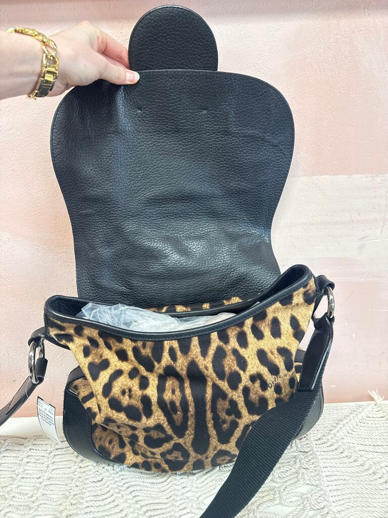 Dolce & Gabanna Animal Print Leather Trim Satchel