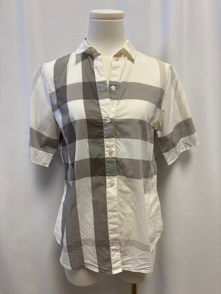 Burberry Taupe Plaid Cotton Button Up