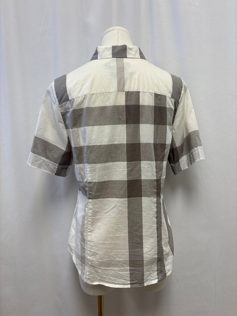 Burberry Taupe Plaid Cotton Button Up