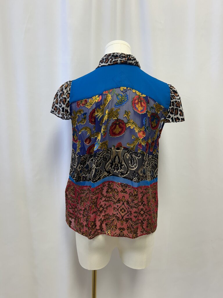 alice + olivia Blue Floral and Animal Print Tie Front Sleeveless Blouse