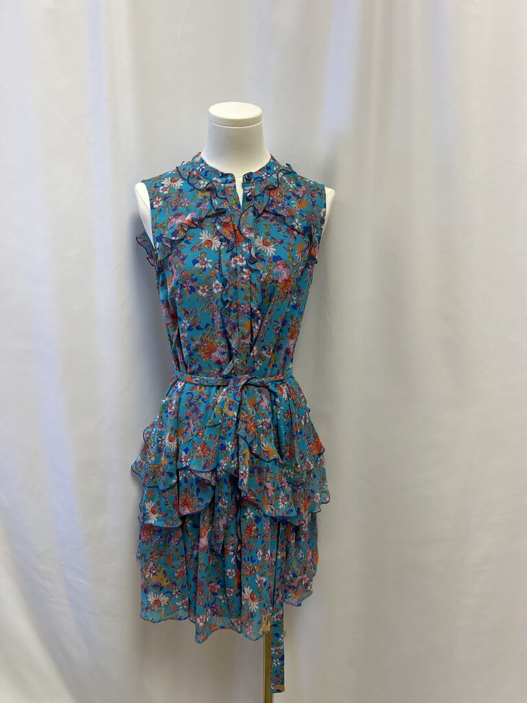 Saloni Blue Floral Ruffle Dress