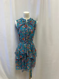 Saloni Blue Floral Ruffle Dress