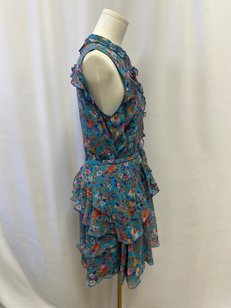 Saloni Blue Floral Ruffle Dress