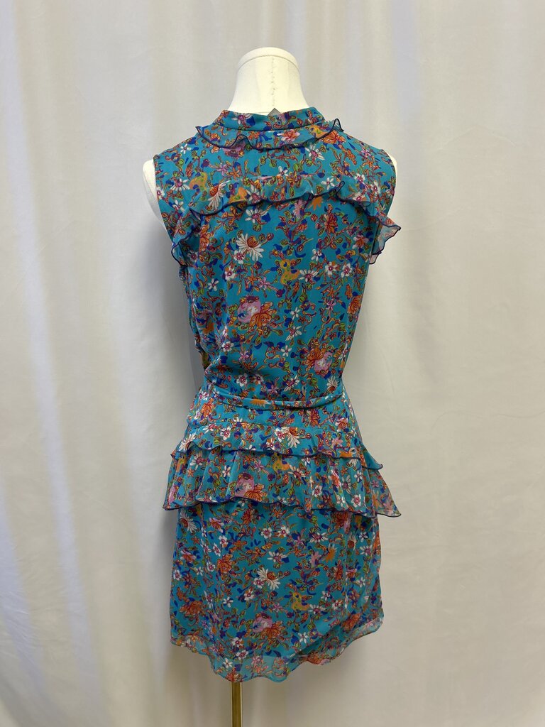 Saloni Blue Floral Ruffle Dress