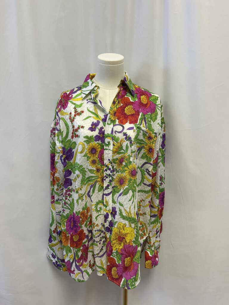 Balenciaga White Floral Button Up