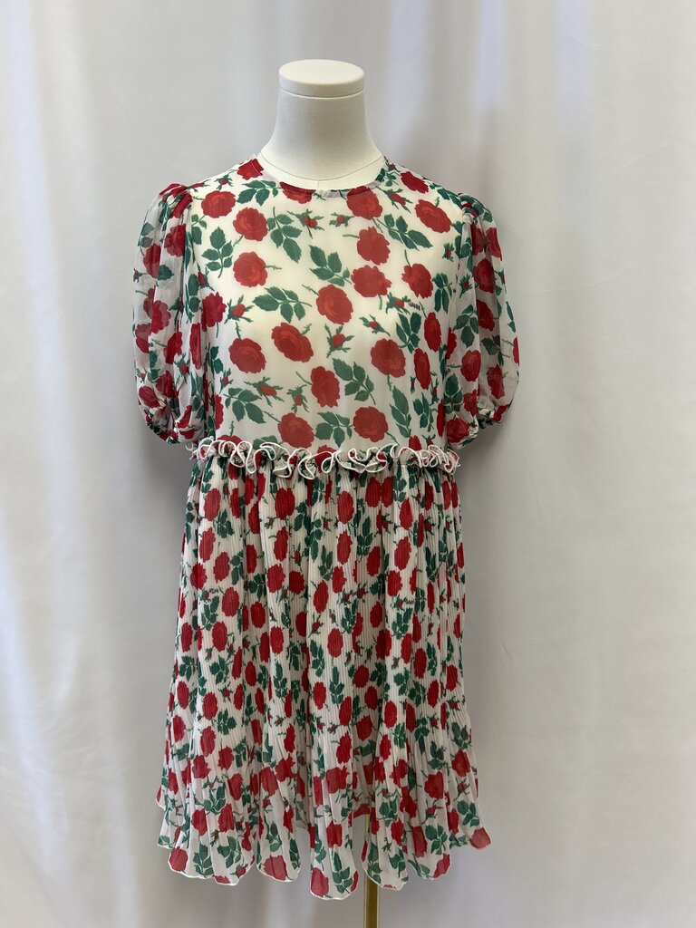 Ganni Red Rose Pleated Dress