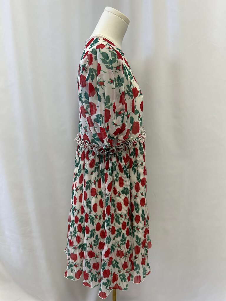 Ganni Red Rose Pleated Dress