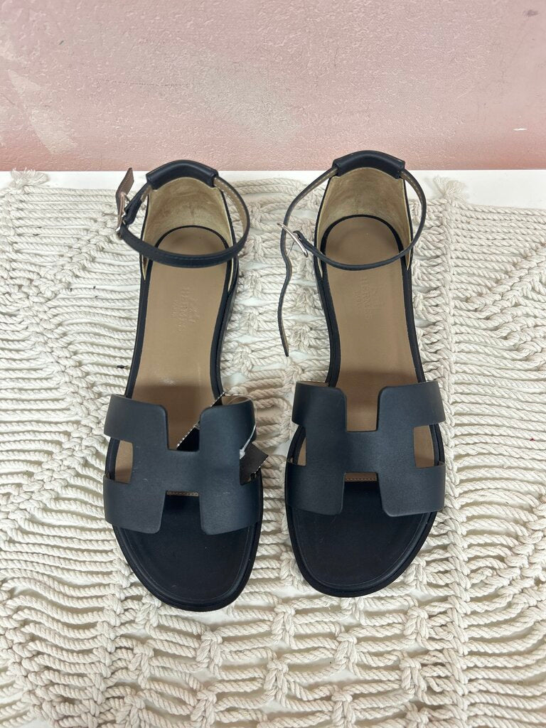 Hermes Black Santorini Sandal w/Box