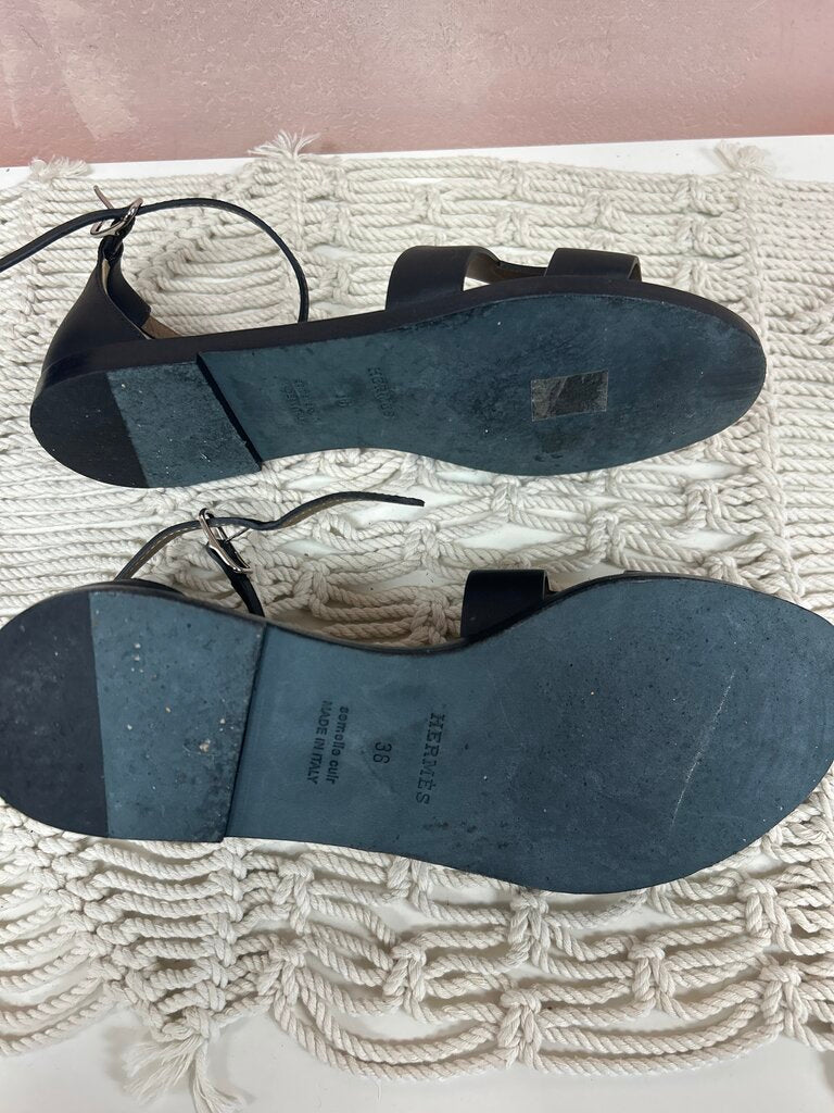 Hermes Black Santorini Sandal w/Box