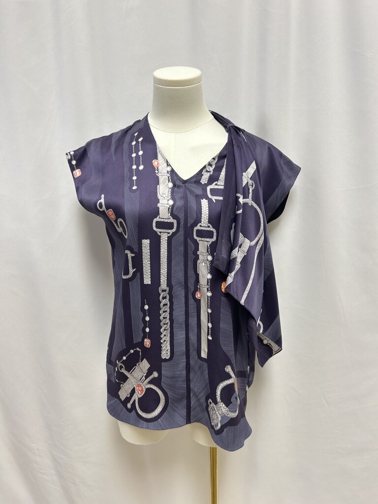 Hermes Purple Chain Print Silk Blouse