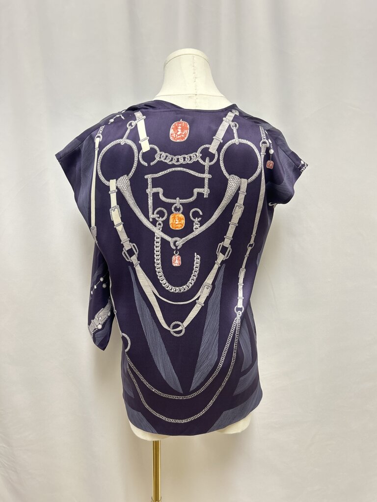 Hermes Purple Chain Print Silk Blouse