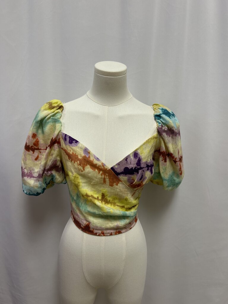 Elliat Yellow Multi Linen Off the Shoulder Top NWT