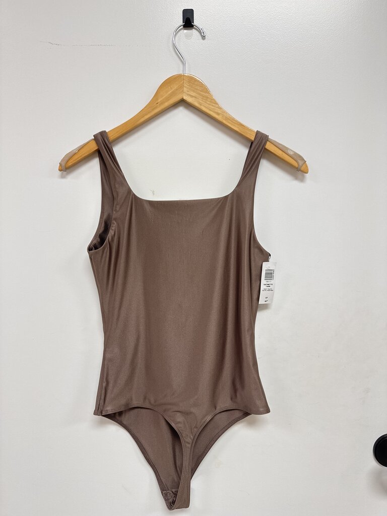 Babaton Deep Taupe Satin Bodysuit NWT