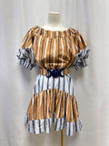 Silvia Tcherassi Tan Striped Belted Off the Shoulder Dress