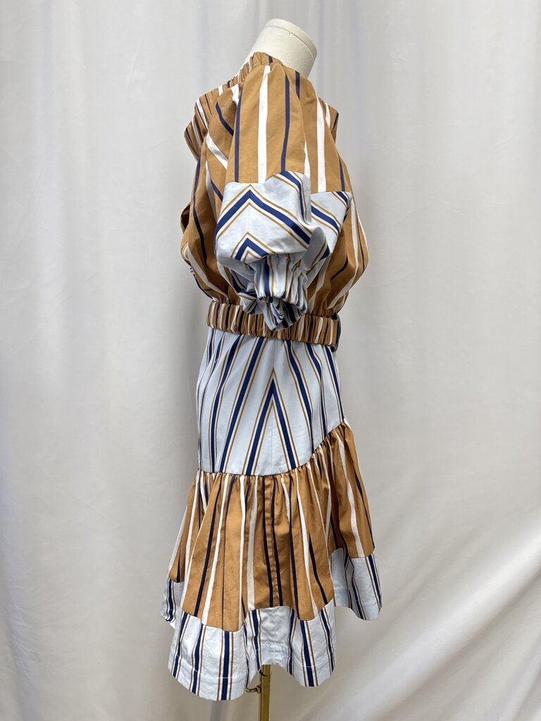 Silvia Tcherassi Tan Striped Belted Off the Shoulder Dress