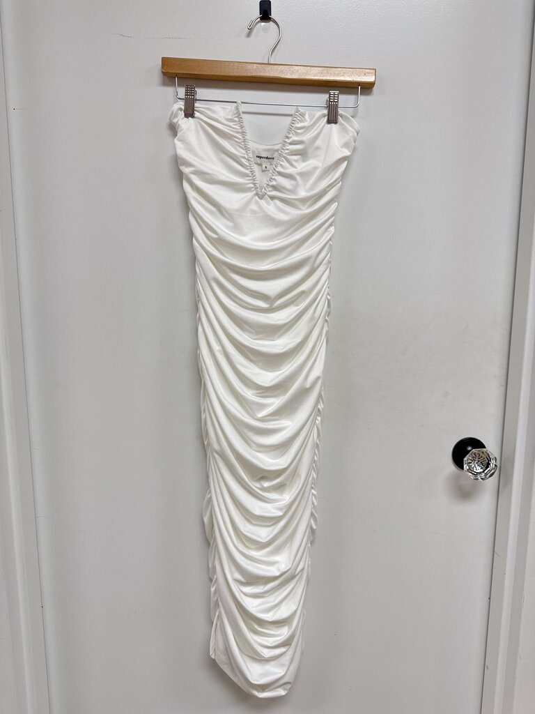 Superdown White Ruched Strapless Dress