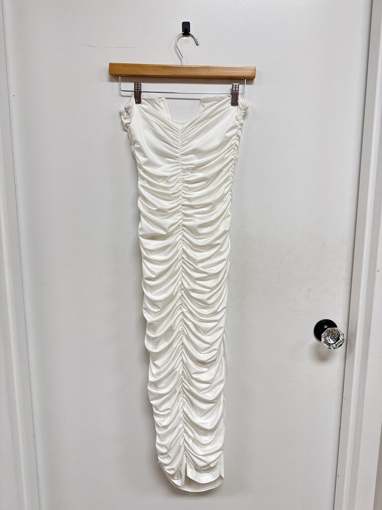 Superdown White Ruched Strapless Dress
