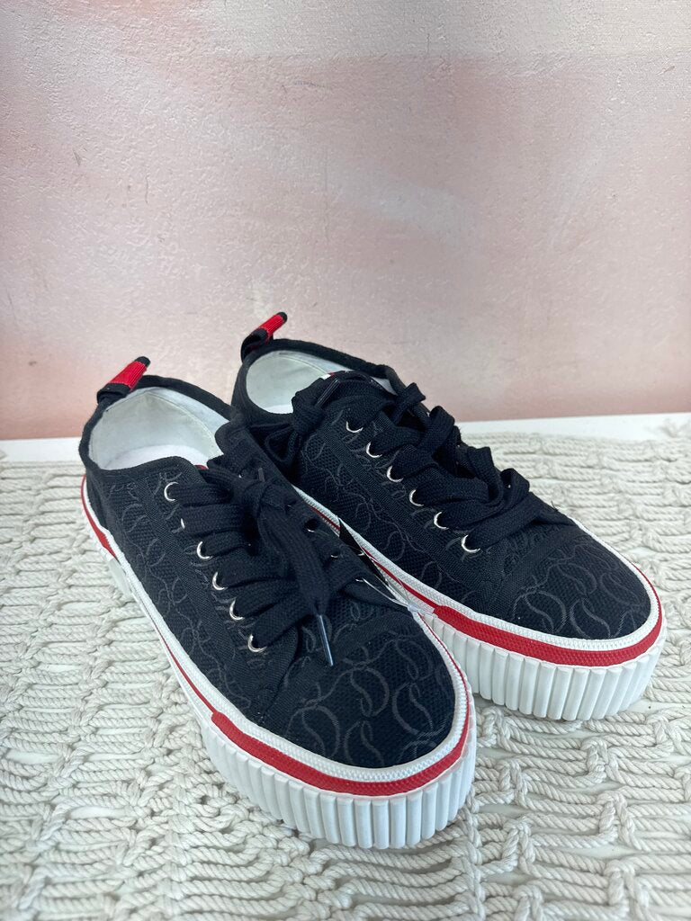 Louboutin Black Canvas Logo Platform Sneaker w/Box NWT