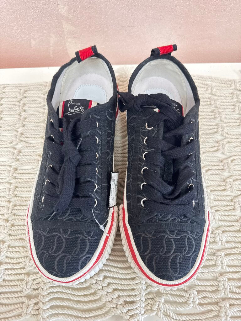 Louboutin Black Canvas Logo Platform Sneaker w/Box NWT