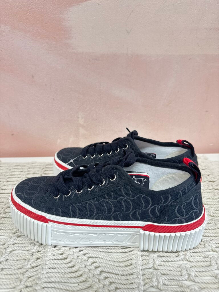 Louboutin Black Canvas Logo Platform Sneaker w/Box NWT