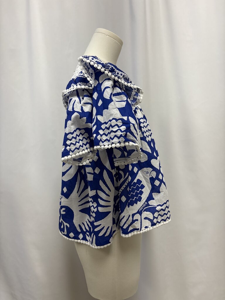 Farm Rio Blue Lace Printed Cropped Blouse